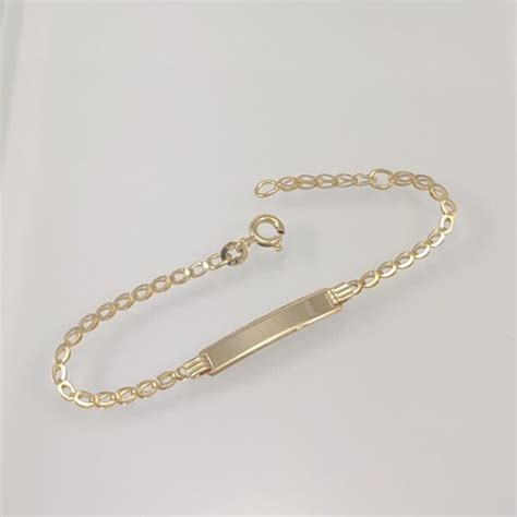 Brazalete 16 Cm Esclava Placa ID C Tejido Ovalado Oro Amarillo