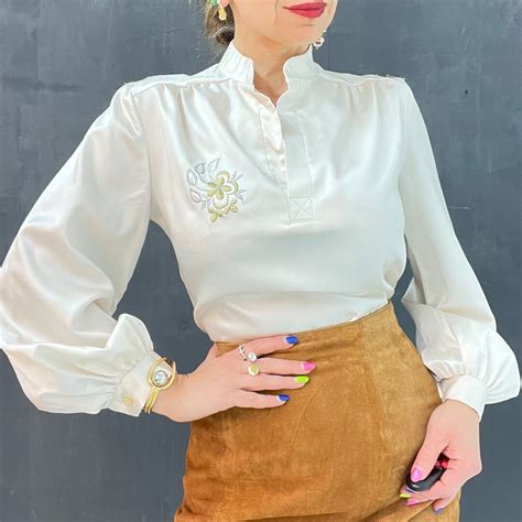 Vintage 60s Blouse Stand Up Collar Balloon Sleeves Etsy Uk