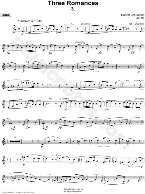 Three Romances Op No Oboe Piano By Robert Schumann Sheet