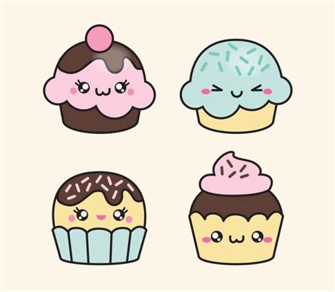 Premium Vector Clipart - Kawaii Cup Cakes - Cute Cupcakes Clipart Set - High Quality Vectors ...