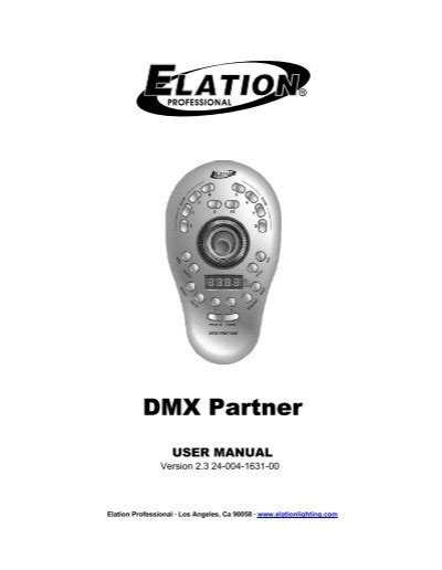 DMX Partner User Manual Pdf Elation Professional