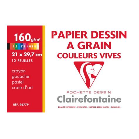 Papier dessin blanc à grain couleurs vives 160g pochette de 12 feuilles