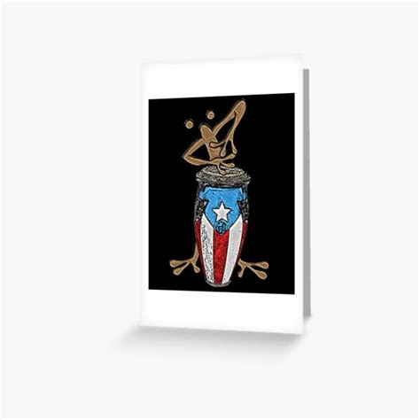 Coquí Taíno Playing The Puerto Rican Flag Conga Greeting Card By Liamaris Redbubble