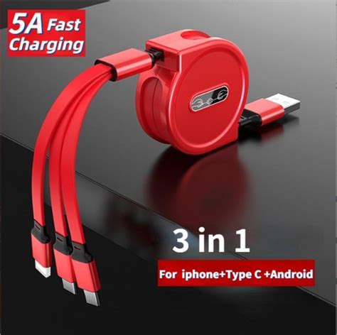 5a 3 In 1 Retractable Usb Cable Mobile Phone Universal Charger Cable Fast Charging Cable Usb