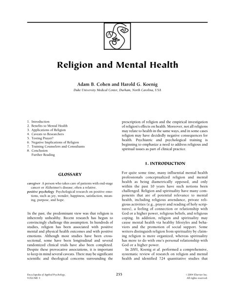 Pdf Religion And Mental Health