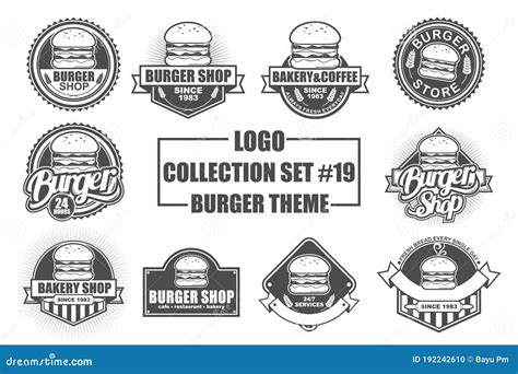 A Set Of Vintage Logos For A Burger Shop Cafe Or Burger Outlet Stock