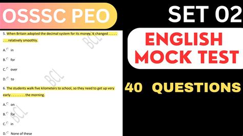 PEO ENGLISH MOCK TEST 02 OSSSC PEO ENGLISH OSSSC EXAM DATE OSSSC