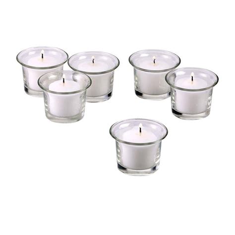 Light In The Dark Clear Glass Lip Votive Candle Holders With White Votive Candles Set Of 12