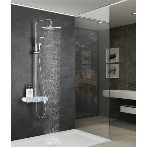 LCD Surface Mounted Shower Mixer With A Rain Shower Head F700W WHITE Chrome