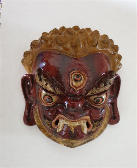 Skillfully Craft Wooden Papiermache Bhutanese Mask From Bhutan