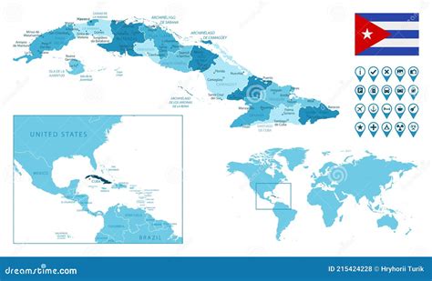 Cuba Mapa Administrativo Azul Detalhado Bandeira E Localiza O Do