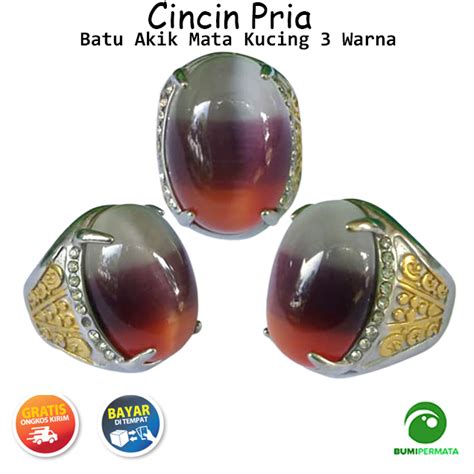 Batu Cincin Akik Mata Kucing 3 Warna Model B Bumi Permata