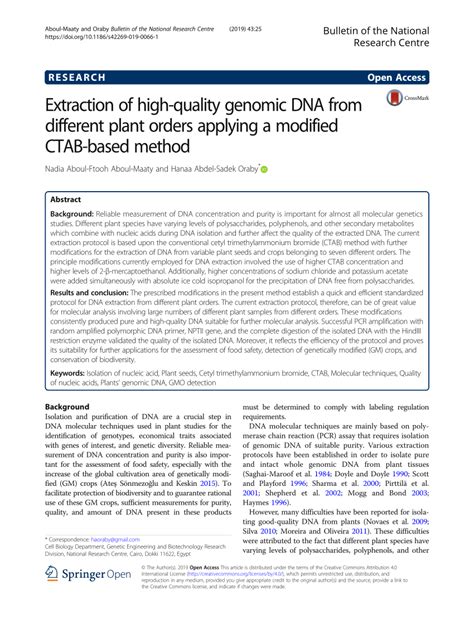 Pdf Extraction Of High Quality Genomic Dna From Different Plant Orders Applying A Modified