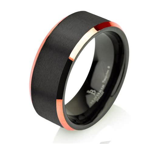 Satin Black Tungsten Ring Rose Gold Wedding Band Ring Tungsten Etsy