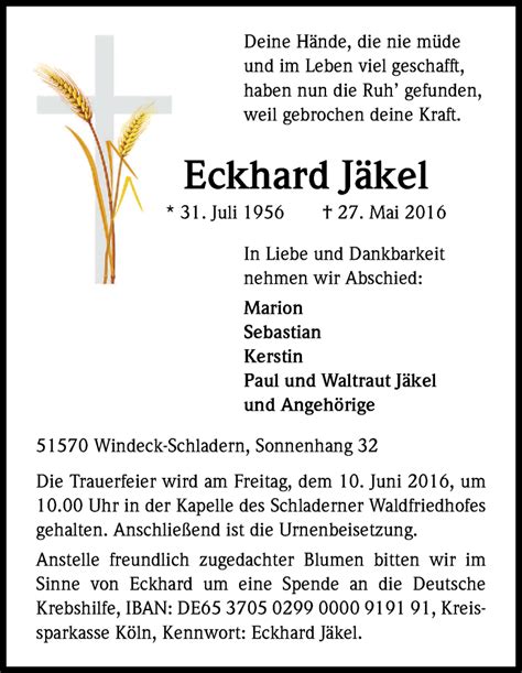 Traueranzeigen von Eckhard Jäkel WirTrauern