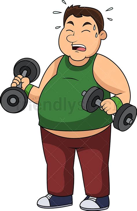 Fat Man Lifting Weights Cartoon Vector Clipart, 55% OFF