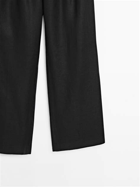 Wide Leg Linen Trousers · Black Cream Lime · Dressy Massimo Dutti