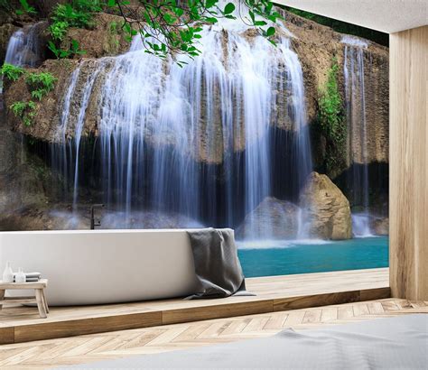 3d Waterfall Mountain 014 Wall Murals Aj Wallpaper