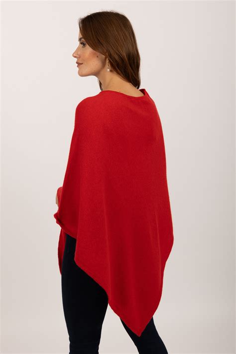 V Shaped Boat Neck Cashmere Poncho In Red Italyincashmere