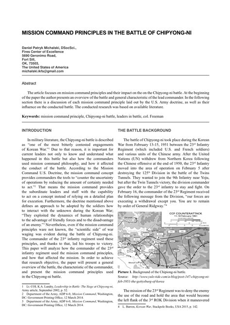 Pdf Mission Command Principles In The Battle Of Chipyong Ni