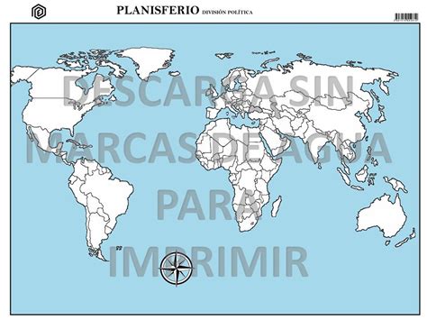 Mapa Planisferio con división política sin nombres y mar azul home