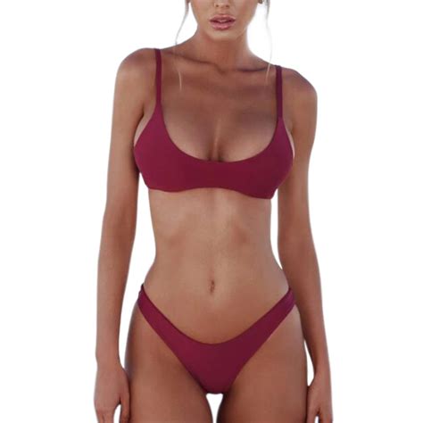 MASCUBE 2019 Sexy Solid Top Thong Micro Bikini Women Swimsuit Brazilian