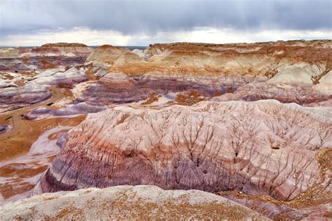 Striped Purple Sandstone Formations Of Blue Mesa Badlands In Petrified