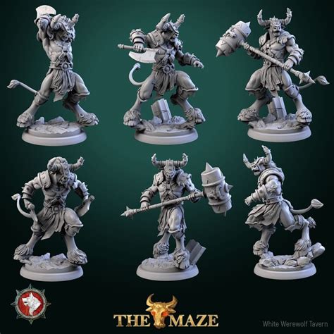 Minotaur Warrior Miniature Tabletop Rpg Miniature White Werewolf Tavern Roleplaying 3d Printed