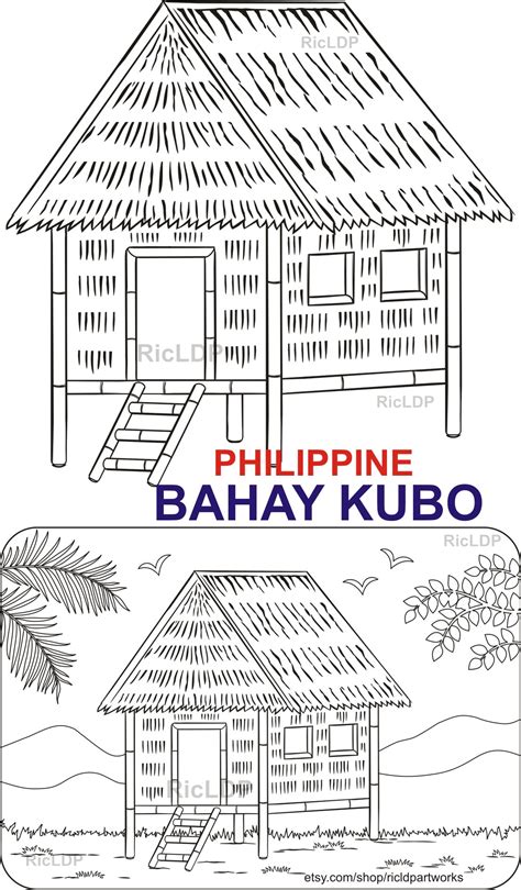 Philippine Nipa Hut Coloring Pages Bahay Kubo Indigenous Etsy Sexiz Pix