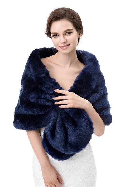 Womens Winter Warm Faux Fur Shawl Coat Jacket Parka Outerwear Tops Navy Blue Ck186czq26w