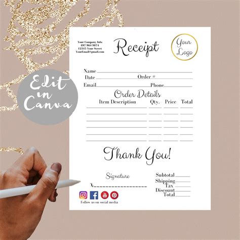 Diy Receipt Editable Receipt Small Business Launch Planner Etsy