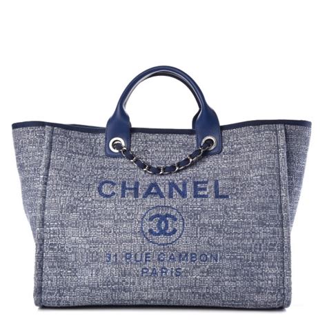 CHANEL Woven Straw Raffia Large Deauville Tote Dark Blue 313359