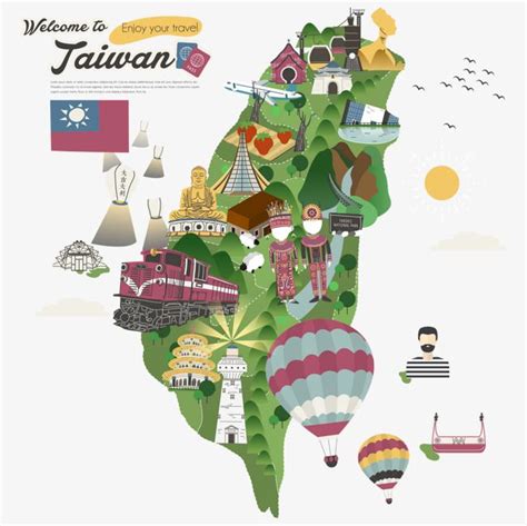 Vector Color Taiwan Cartoon Travel Map Png And Vector Map Travel