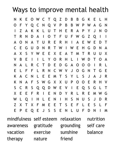 Positive Mental Health Word Search