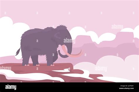 Ancient woolly mammoth. Extinct animal of the Ice Age. Tusks and trunk ...