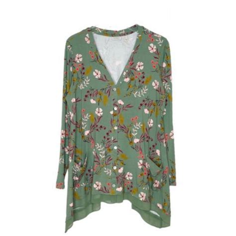 Logo Lori Goldstein Green Floral Cardigan Size Extra Depop