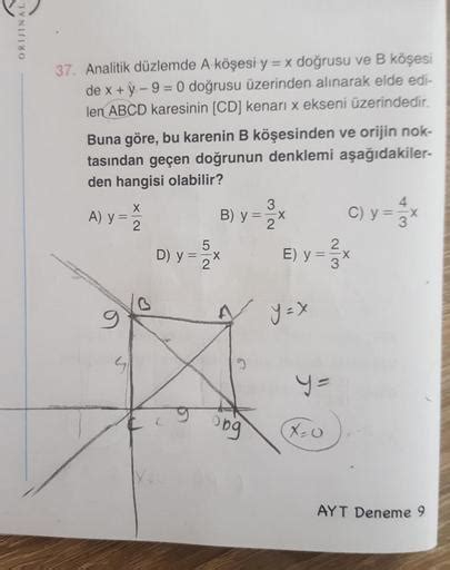 Orijinal 37 Analitik Düzlemde A Köşesi Y X Doğru Geometri