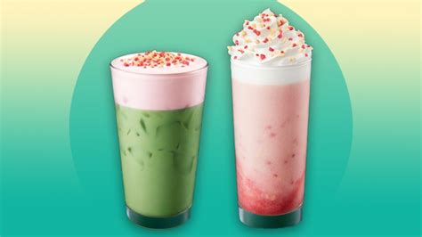 Starbucks Strawberry Pie Pure Matcha Latte And Strawberry Pie Cream Frappuccino