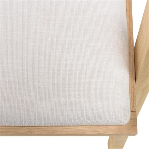 Fauteuil bois dHévéa assise tissu blanc dossier rotin naturel AGATHE