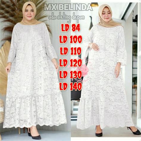 Jual Ld Ld Dress Maxi Belinda Gamis Brukat Tulang Glitter Putih