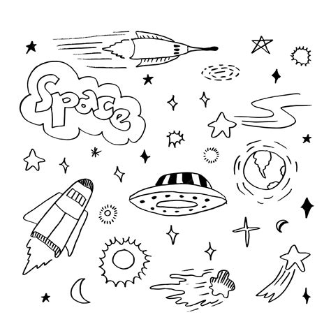 Premium Vector Space Doodle Vector Elementshand Draw Set Of Space Icon On White Background