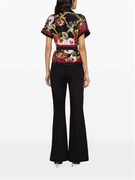 Dolce Gabbana Floral Print Belted Silk Shirt Black FARFETCH