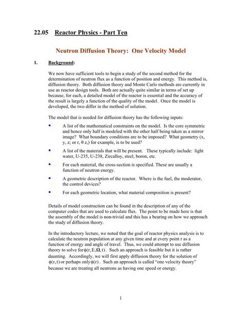 PDF 22 05 Reactor Physics Part Ten Neutron Diffusion Theory