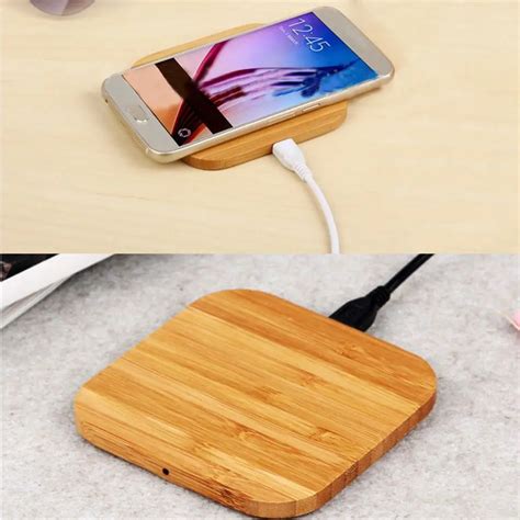 Qi Certified Fast Square Bamboo Wireless Charger Wood Pad Compatible