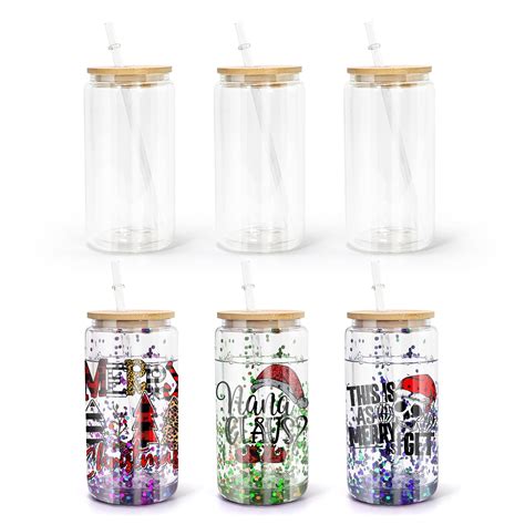 Buy AGH 16oz Sublimation Snow Globe Glass Can Shaped Tumblers With