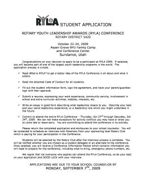 Fillable Online Clubrunner RYLA Student Application Clubrunner Fax