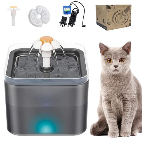 Cat Water Fountain with LED Light Pet Water Fountain for Cats 67oz 2.0L Ultra Quiet Cat Water ...