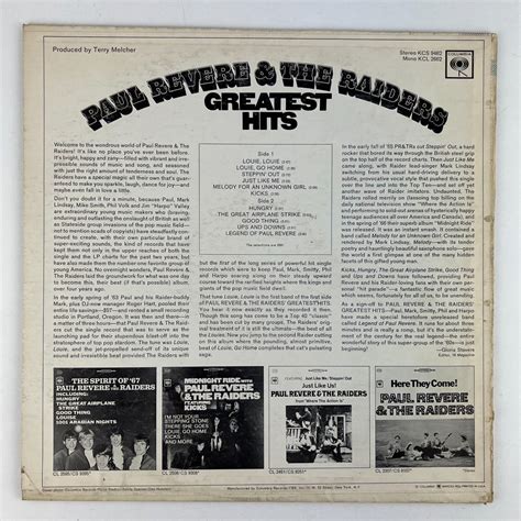 Paul Revere And The Raiders Greatest Hits Vinyl Lp Record Album Kcs 9462