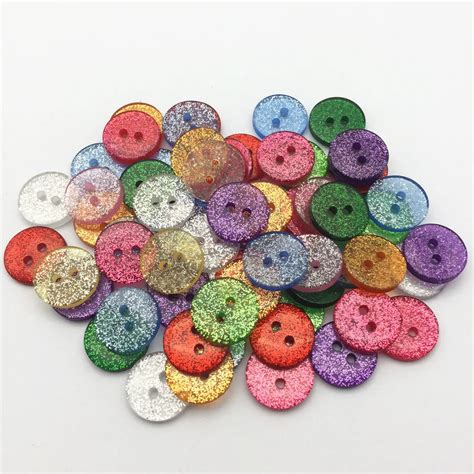 200pcs 15mm Mixed Glitter Round 2 Holes Buttons Resin Sparkle Sewing