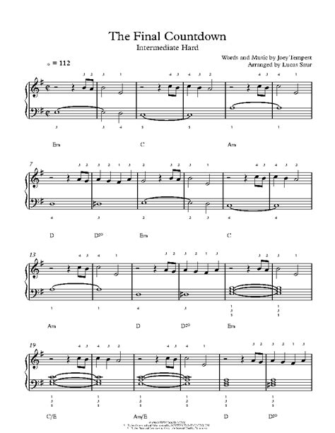 The Final Countdown By Europe Sheet Music And Lesson Intermediate Level